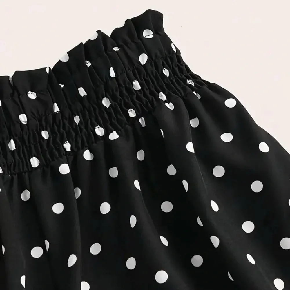 Black White Polka Dot Wide Leg Pants – High Waist Smocked Waistband - Picture 2 of 10